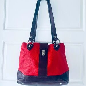 CHRISTINA ORANGE BROWN PEBBLED LEATHER SHOULDER BAG MADE IN ITALY SNAP CLOSURE